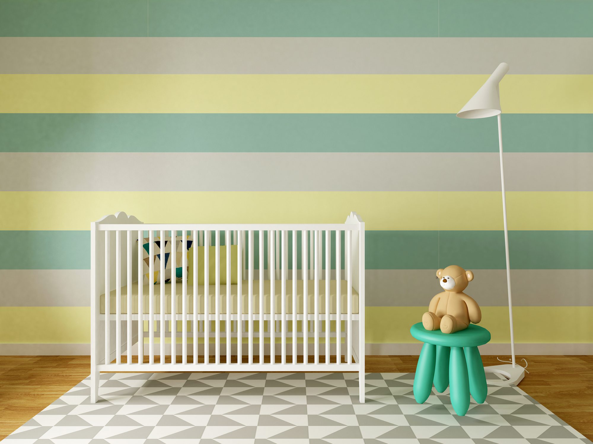 baby room interior, nursery, 3d render, nursery design