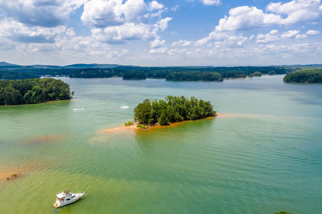 Aerial view water sports and boating in Lake Lanier