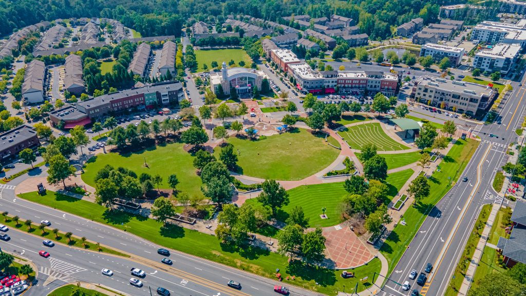 Drone/Aerial Shots of the Suwanee Town Center located in downtown Suwanee GA